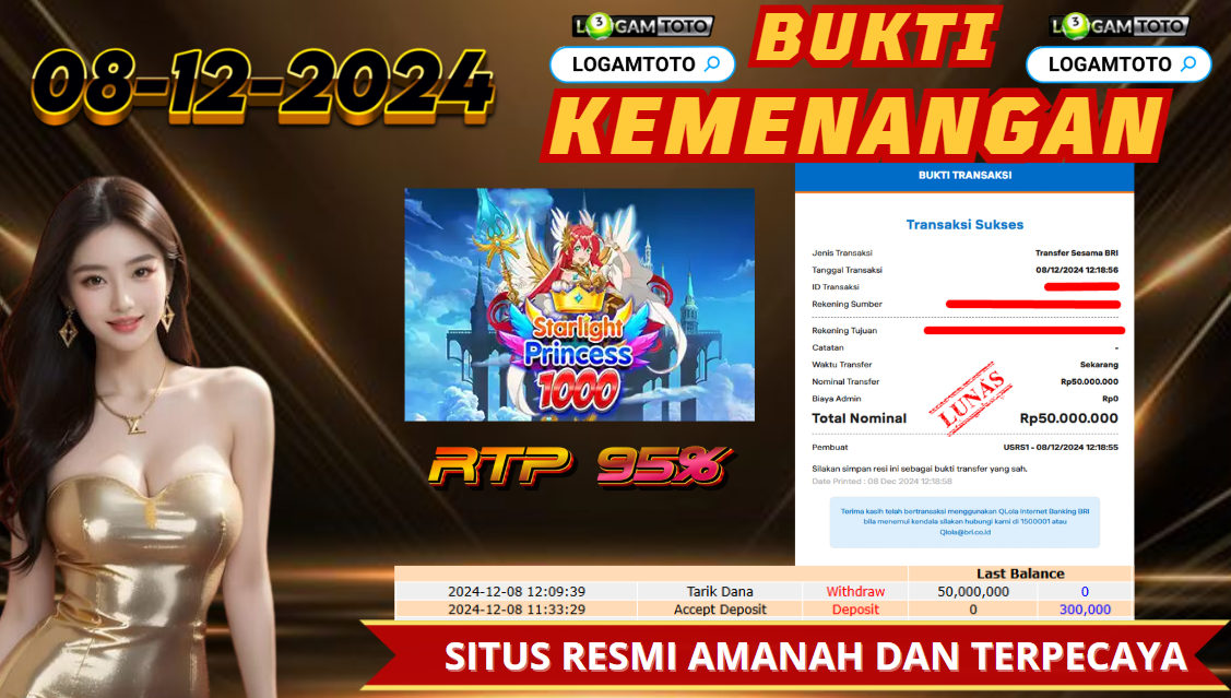 SELAMAT KEPADA MEMBER SETIA LOGAMTOTO BERHASIL JACKPOT DI PERMAINAN SLOT STARLIGHT PRINCESS 1000